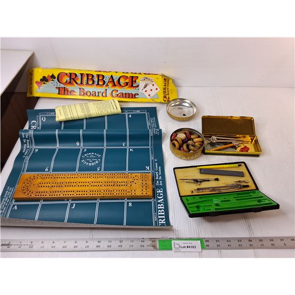 Cribbage Game & Mat-As Is, (2) Protractor Sets, Toss Rings