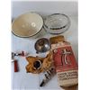 Image 2 : Vintage Kitchen Lot- Meat Chopper, Glass Bowls, Aluminum Baking Set