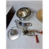 Image 3 : Vintage Kitchen Lot- Meat Chopper, Glass Bowls, Aluminum Baking Set