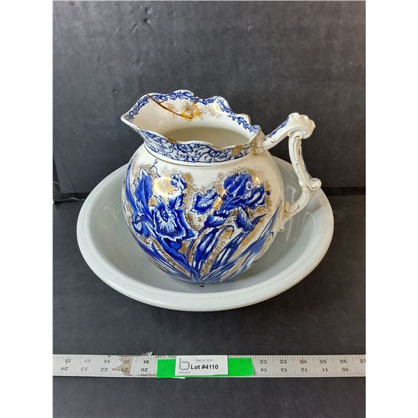 Ceramic Wash Basin 14.5  Diameter & Pitcher 10  Tall