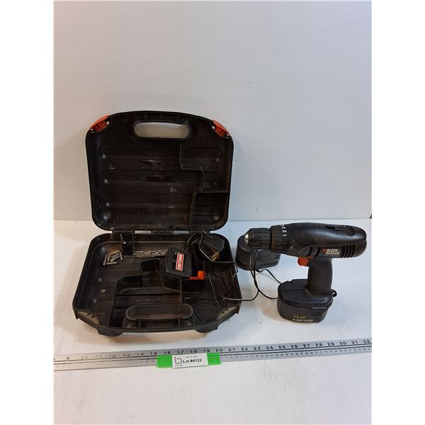 Black & Decker Battery Powered Drill - May Need Charge, As Is - w/ Case & Contents