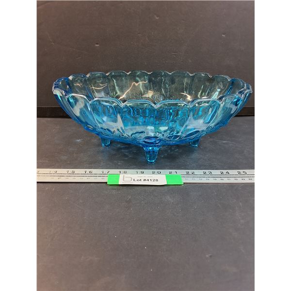 Indiana Blue Glass Oval Footed Fruit Bowl - 12" x 8.5" x 4"