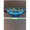 Indiana Blue Glass Oval Footed Fruit Bowl - 12" x 8.5" x 4"