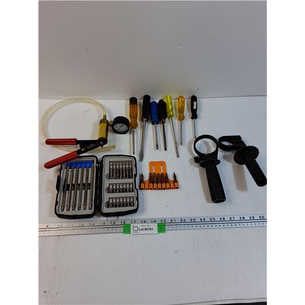 Vacuum Pump, Drill Bits, Drill Handles, (1) Screwdrivers