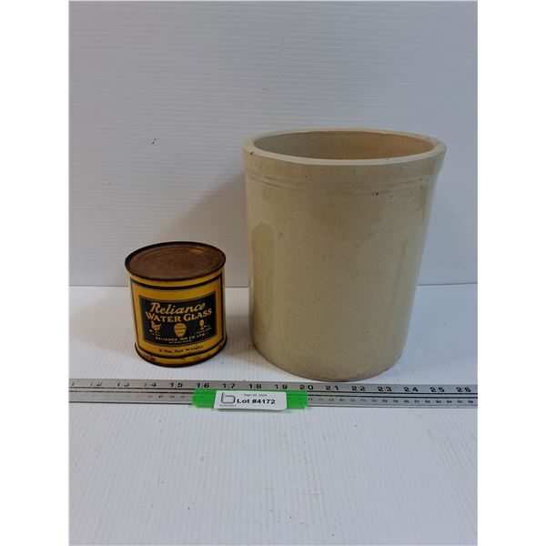 Crock (8.5" x 7.5") & Reliance Water Glass Egg Preservative in Can - CANNOT SHIP