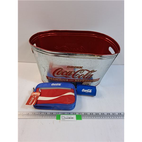 Coca Cola Lot: Pencil Case Holders & Metal Drink Holder (Some Wear)