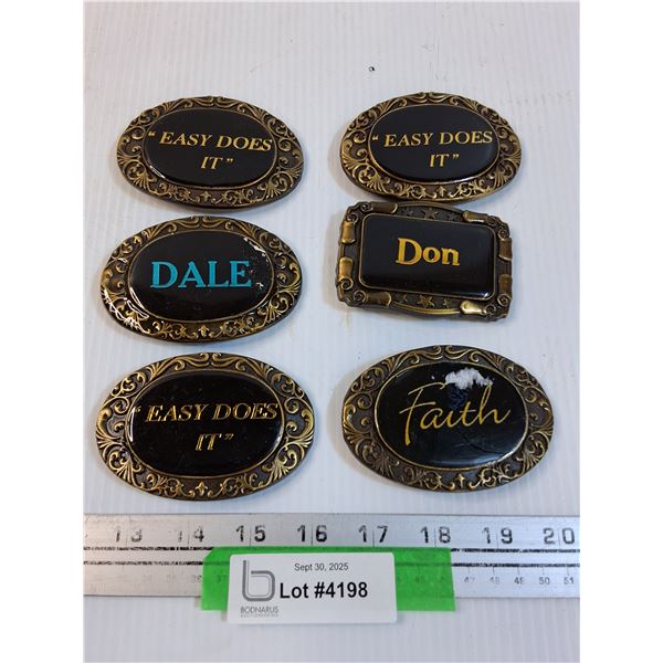 (6) Belt Buckles: Dale, Don, Easy Does It, Faith
