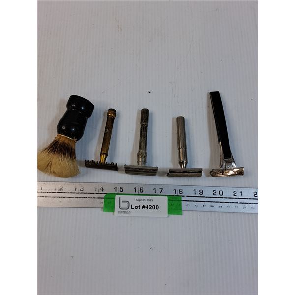 (4) Vintage Mens Razors & Shaving Cream Brush