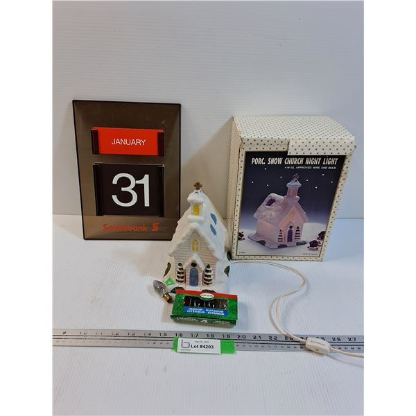 Scotiabank Calendar & Snowy Church Decor w/Light - Works