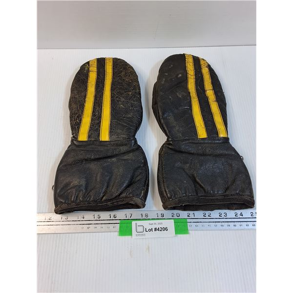 Vintage Leather Winter Gloves - Approx Size Large