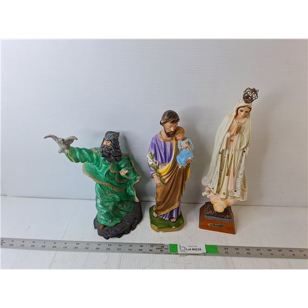 (3) Religious Figurines Up to 15"  Tall