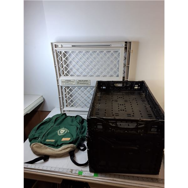 U of S Backpack, (2) Collapsible Storage Crates- Up to 23" x 15.5" x 10"- One Side Needs Repair. Can