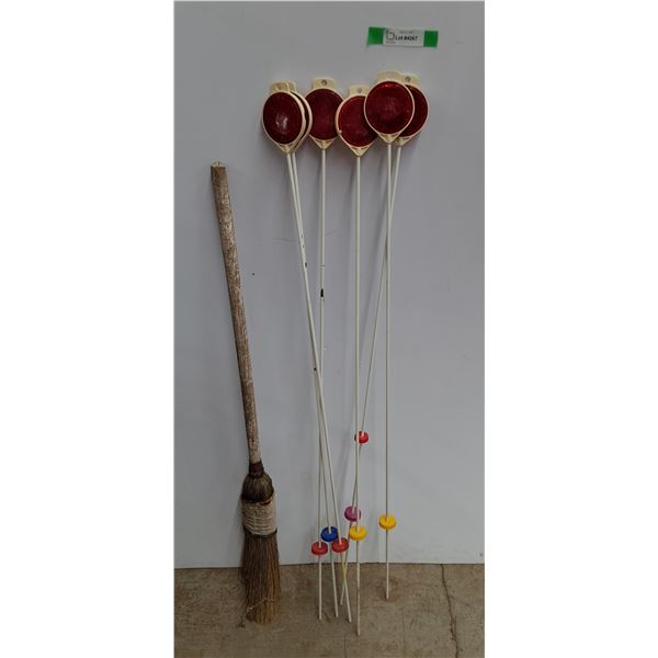 **(6) Outdoor Reflective Signs 47" Tall & Broom, Cannot Ship