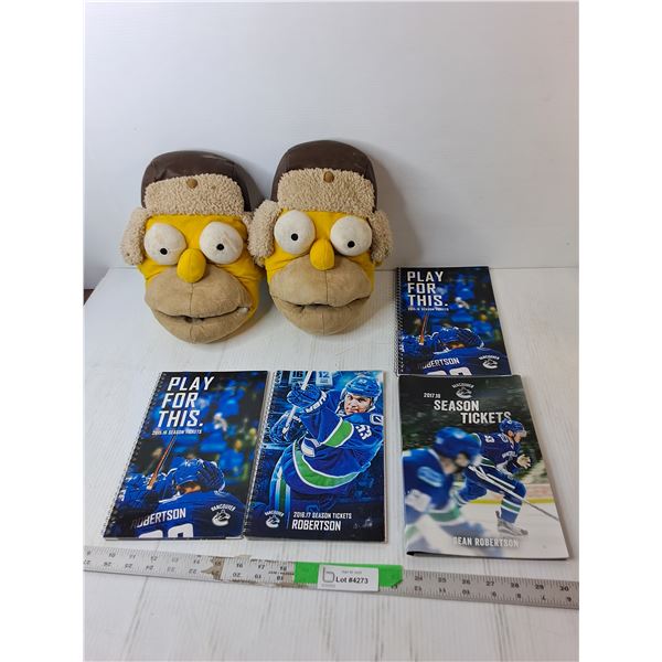 Homer Simpson Slippers- 9/10, (4) Expired Vancouver Canucks Season Ticket Books