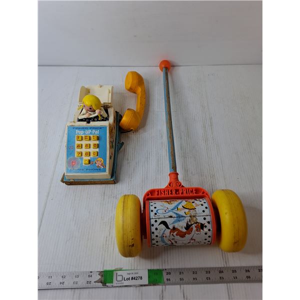 Fisher Price Chime Phone- As Is & Chime Roller Push Toy- Has Sound