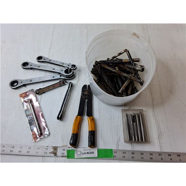 Tool Lot- Ratcheting Wrenches, Drill Bits, Magnetic Pickup, Misc.