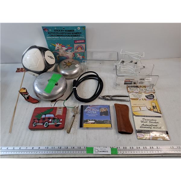 School Bells, Soccer Ball, Can/Bottle Opener, Cord, Wine Bottle Holder, Nut Cracker, Misc