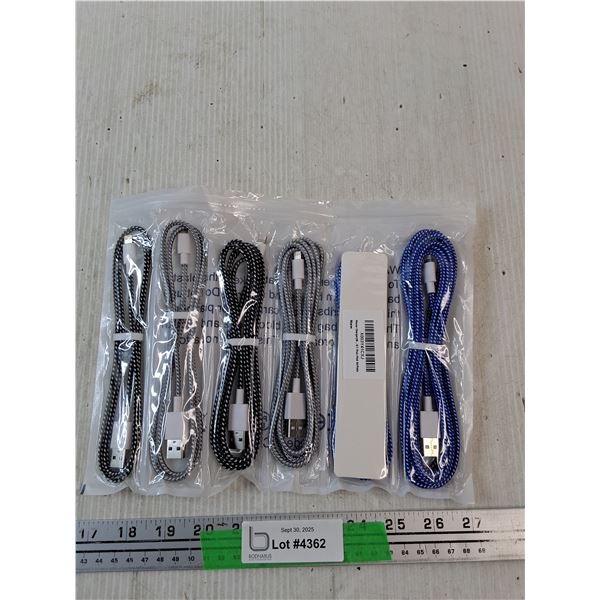 (6)  USB - Lightning Charging Cables - New