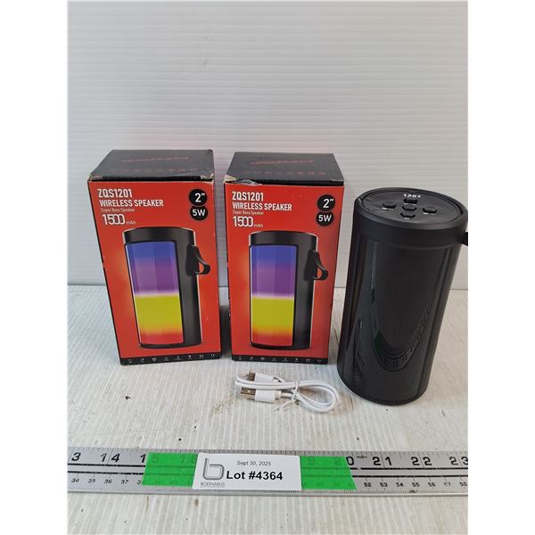 (2) 1500mAh Wireless Super Bass Speakers - Powers On, As Is