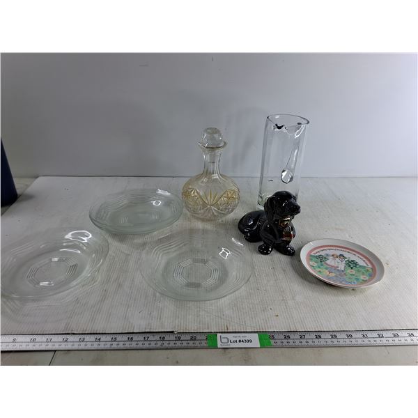 Dog Bank (Broken), Glass Plates, Glass Pitcher