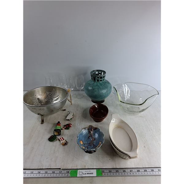 Miscellaneous Glasses, Clay Pot, Metal Strainer