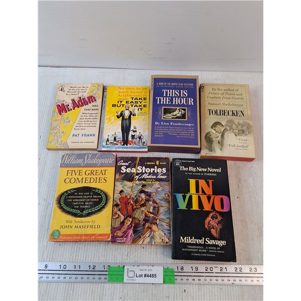 (7) Books Mr. Adam, Five Great Comedies, Sea Stories of Modern Times