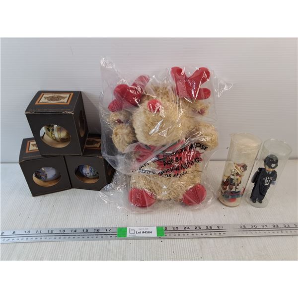 1975 English Bobby Figures, Harley Davidson Christmas Ornaments, Plush Christmas Moose