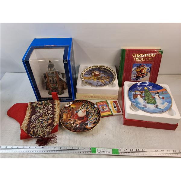 Avon Christmas Plates, Village Church Decor, Gift Sock, Christmas Treasury Book