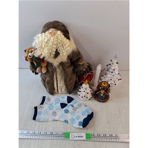 Christmas Light Up Decorations, Candle, Socks, Candle Holder, Santa Doll