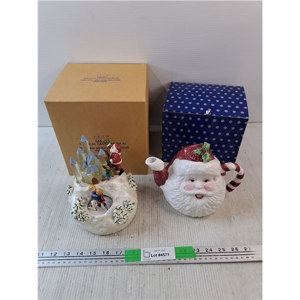Avon Santa's Magical Castle Musical, Christmas Ceramic Tea Pot