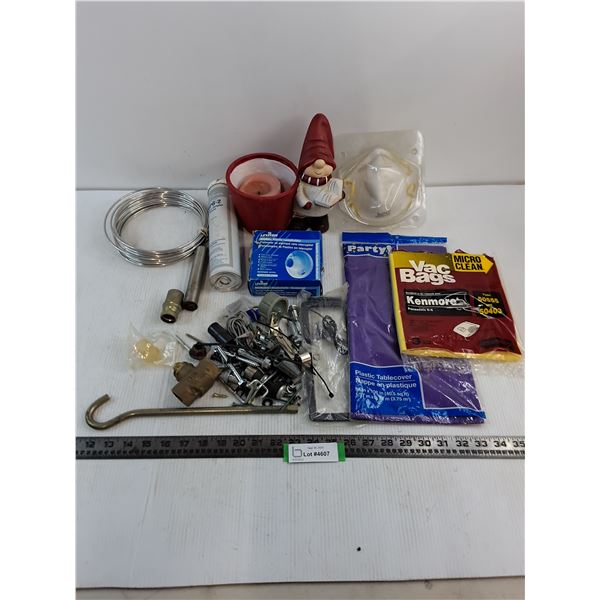 Assorted Hardware, Light Socket, Grease Tube, Candle Holder, Misc.
