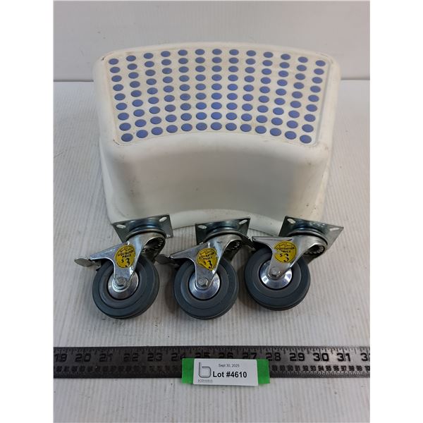 Step Stool, 3 New Castor Wheels