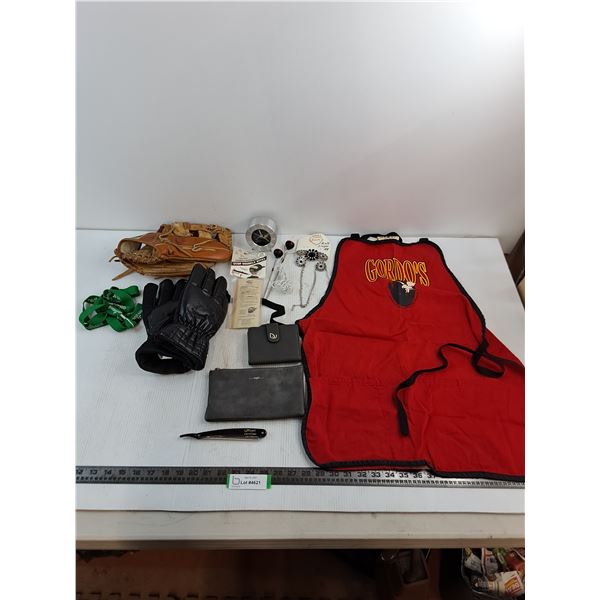 "Gordo's Apron, Ball Glove, New Winter Gloves, Wallets, Jewelry, Misc.