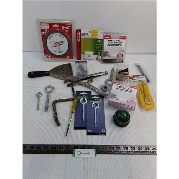 Assorted Hand Tools, Bolts, Saw Blade, Massage Ball, Misc.