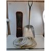 Image 1 : (2) Hoses - Approx 25' Length, Scoop Shovel, Lamar Snow Skateboard - 32" Length - Pickup Only