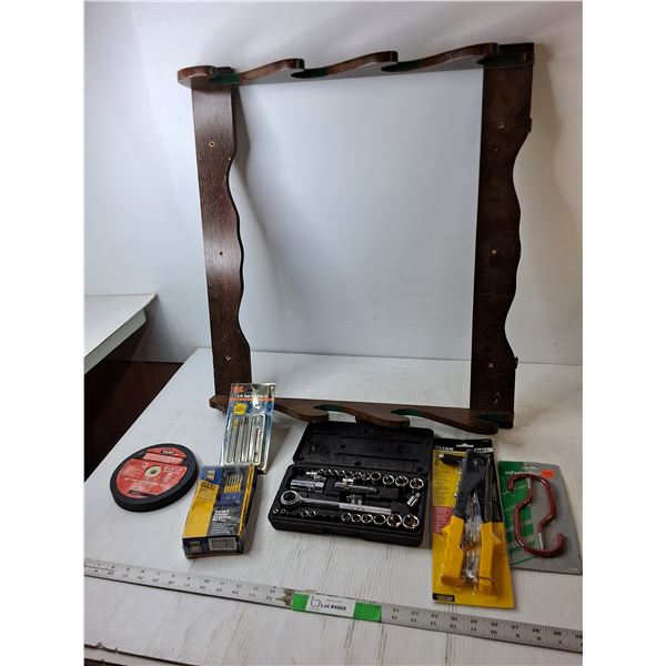 Wooden Frame 26" x 24", Hand Riveter- Sealed, 6" Pin Punch Set- Sealed, Misc. Pickup Preferred