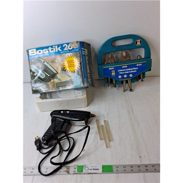 (3) Power Fist Locking Pliers & Bostik Glue Gun- Powers On