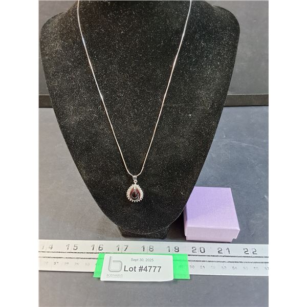 Sterling Silver Necklace w/Red Gem Pendant