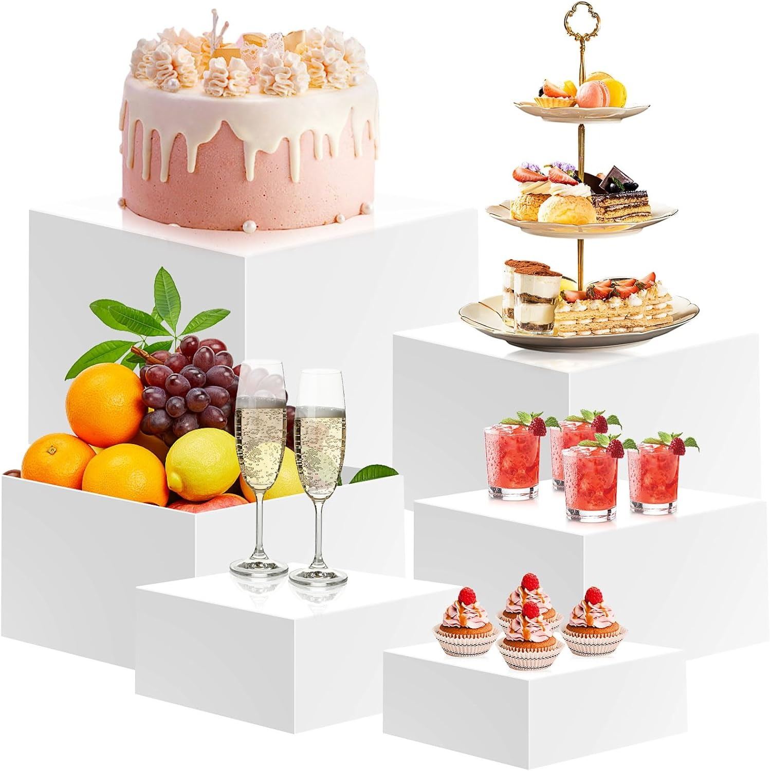 6 Pcs Buffet Risers Acrylic Risers Dessert Table Display Stand Jewelry ...
