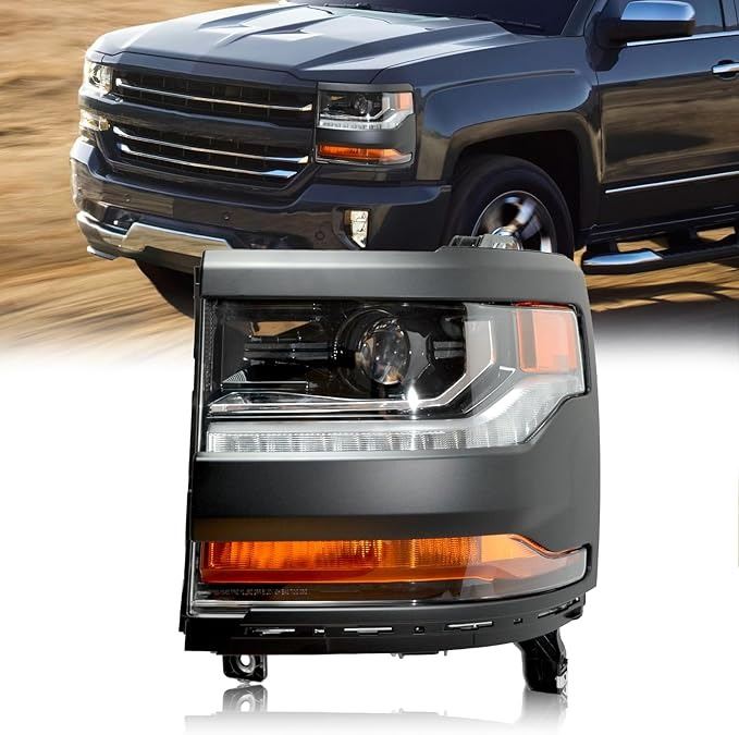 Pair Black Headlights For 2016-2018 Chevy Silverado 1500 – Yibei-tech YI170723T, Clear Lens, Matte Black Housing