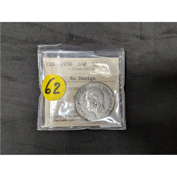 1950 50 Cent Graded Coin EF40 "No Design"