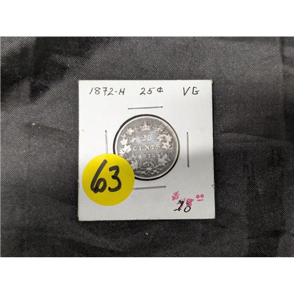 1872-H 25 Cent Coin Silver VG
