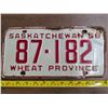 Image 1 : 1958 sask license plate- 87- 182