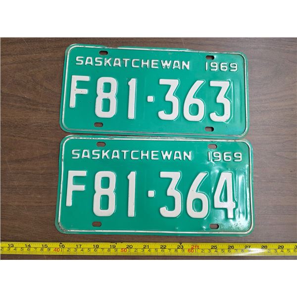 2- 1969 sask license plates- f81- 364