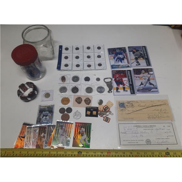 Lot of Tokens/Medal/Currency, Hockey & Baseball Cards, Misc., etc.