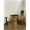 Image 1 : Miscelleneous Items (Solid black Brass, Embossed Brass Waste Paper Bin, Embossed Metal Floral Vase)