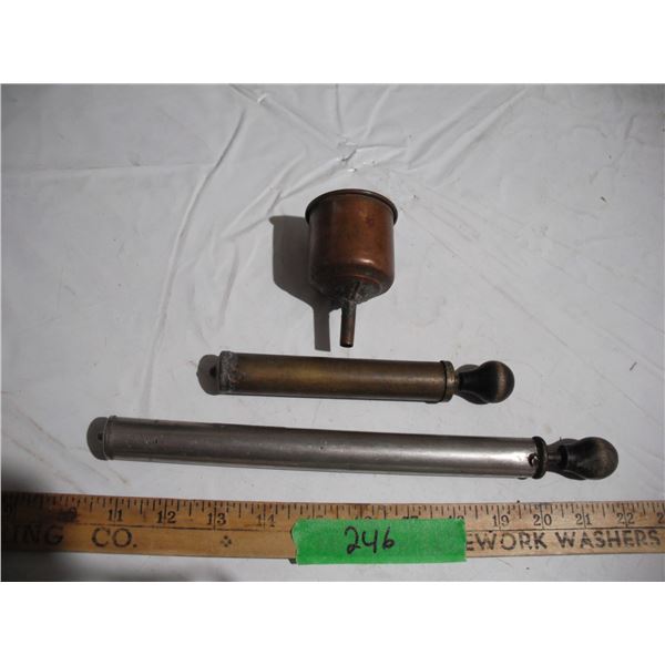 Vintage coleman copper funnel + 2 air pumps
