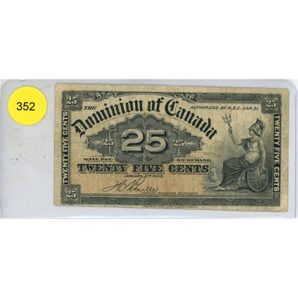 1900 Dominion of Canada 25 Cents Shinplaster.