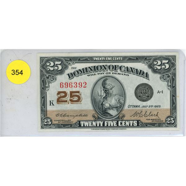 1923 Dominion of Canada 25 Cents Shinplaster.