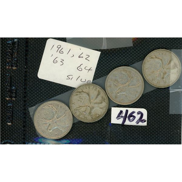 462  CANADA  1961,’62,’63,’64  25 CENT SILVER